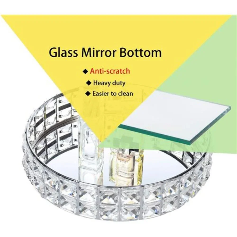Anti-Scratch Glass Mirror Surface Crystal Vanity Makeup Tray Ornate Jewelry Tray